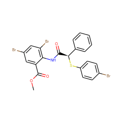 COC(=O)c1cc(Br)cc(Br)c1NC(=O)[C@H](Sc1ccc(Br)cc1)c1ccccc1 ZINC000096283160