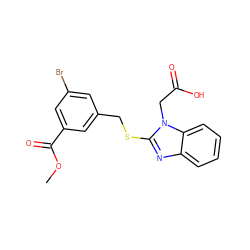 COC(=O)c1cc(Br)cc(CSc2nc3ccccc3n2CC(=O)O)c1 ZINC000084668625