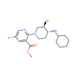 COC(=O)c1cc(Br)cnc1N1CC[C@@H](NC2CCCCC2)[C@H](O)C1 ZINC000169335100