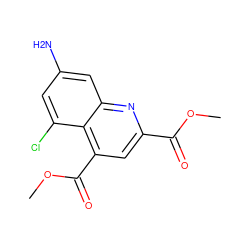 COC(=O)c1cc(C(=O)OC)c2c(Cl)cc(N)cc2n1 ZINC000082152259