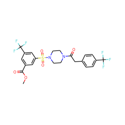 COC(=O)c1cc(C(F)(F)F)cc(S(=O)(=O)N2CCN(C(=O)Cc3ccc(C(F)(F)F)cc3)CC2)c1 ZINC000043194047