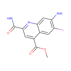 COC(=O)c1cc(C(N)=O)nc2cc(N)c(I)cc12 ZINC000082151271