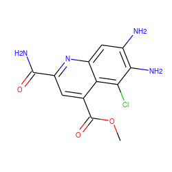 COC(=O)c1cc(C(N)=O)nc2cc(N)c(N)c(Cl)c12 ZINC000082153923