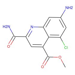 COC(=O)c1cc(C(N)=O)nc2cc(N)cc(Cl)c12 ZINC000073197119