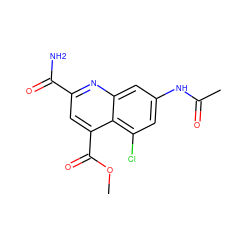 COC(=O)c1cc(C(N)=O)nc2cc(NC(C)=O)cc(Cl)c12 ZINC000073197121