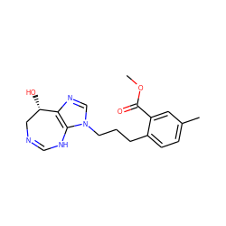 COC(=O)c1cc(C)ccc1CCCn1cnc2c1NC=NC[C@@H]2O ZINC000013807700