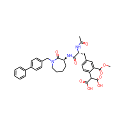 COC(=O)c1cc(C[C@@H](NC(C)=O)C(=O)N[C@H]2CCCCN(Cc3ccc(-c4ccccc4)cc3)C2=O)ccc1C(C(=O)O)C(=O)O ZINC000026404445