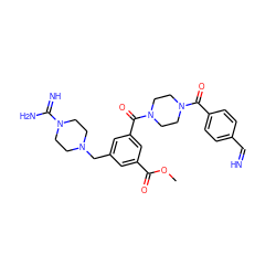 COC(=O)c1cc(CN2CCN(C(=N)N)CC2)cc(C(=O)N2CCN(C(=O)c3ccc(C=N)cc3)CC2)c1 ZINC000103230224