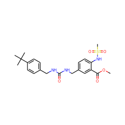 COC(=O)c1cc(CNC(=O)NCc2ccc(C(C)(C)C)cc2)ccc1NS(C)(=O)=O ZINC000013672932
