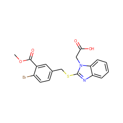 COC(=O)c1cc(CSc2nc3ccccc3n2CC(=O)O)ccc1Br ZINC000084668624