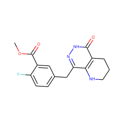 COC(=O)c1cc(Cc2n[nH]c(=O)c3c2NCCC3)ccc1F ZINC000139180064