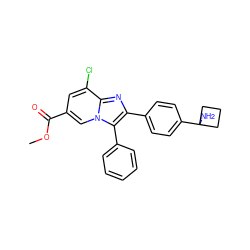 COC(=O)c1cc(Cl)c2nc(-c3ccc(C4(N)CCC4)cc3)c(-c3ccccc3)n2c1 ZINC000113656691