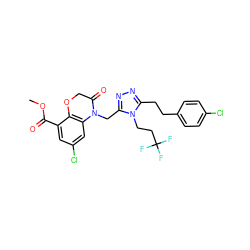 COC(=O)c1cc(Cl)cc2c1OCC(=O)N2Cc1nnc(CCc2ccc(Cl)cc2)n1CCC(F)(F)F ZINC000071341334