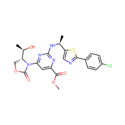 COC(=O)c1cc(N2C(=O)OC[C@@H]2[C@@H](C)O)nc(N[C@@H](C)c2cnc(-c3ccc(Cl)cc3)s2)n1 ZINC000221674391