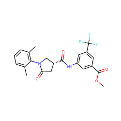 COC(=O)c1cc(NC(=O)[C@@H]2CC(=O)N(c3c(C)cccc3C)C2)cc(C(F)(F)F)c1 ZINC000205761890