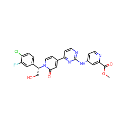 COC(=O)c1cc(Nc2nccc(-c3ccn([C@H](CO)c4ccc(Cl)c(F)c4)c(=O)c3)n2)ccn1 ZINC000144853128