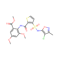 COC(=O)c1cc(OC)cc(OC)c1NC(=O)c1sccc1S(=O)(=O)Nc1onc(C)c1Cl ZINC000029409905