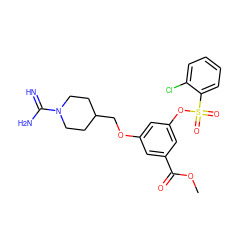 COC(=O)c1cc(OCC2CCN(C(=N)N)CC2)cc(OS(=O)(=O)c2ccccc2Cl)c1 ZINC000027891654