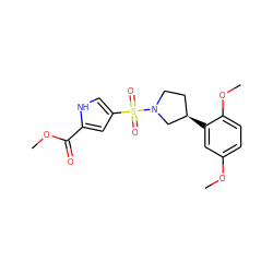 COC(=O)c1cc(S(=O)(=O)N2CC[C@@H](c3cc(OC)ccc3OC)C2)c[nH]1 ZINC000007006985