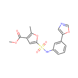 COC(=O)c1cc(S(=O)(=O)Nc2cccc(-c3cnco3)c2)oc1C ZINC000001028461