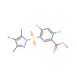 COC(=O)c1cc(S(=O)(=O)n2nc(C)c(Br)c2C)c(Cl)cc1Cl ZINC000002269585