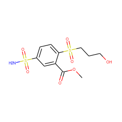 COC(=O)c1cc(S(N)(=O)=O)ccc1S(=O)(=O)CCCO ZINC000013825329