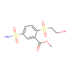 COC(=O)c1cc(S(N)(=O)=O)ccc1S(=O)(=O)CCO ZINC000013825321