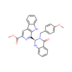 COC(=O)c1cc2c([nH]c3ccccc32)c([C@@H]2Nc3ccccc3C(=O)N2Cc2ccc(OC)cc2)n1 ZINC000653771340