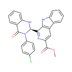 COC(=O)c1cc2c([nH]c3ccccc32)c([C@@H]2Nc3ccccc3C(=O)N2c2ccc(Cl)cc2)n1 ZINC000231391251