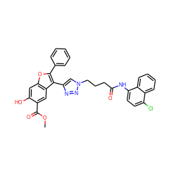 COC(=O)c1cc2c(-c3cn(CCCC(=O)Nc4ccc(Cl)c5ccccc45)nn3)c(-c3ccccc3)oc2cc1O ZINC000066112086