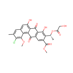 COC(=O)c1cc2c(c(O)c1[C@@H](C)OC(=O)CO)C(=O)c1c(O)cc3cc(C)c(Cl)c(OC)c3c1C2=O ZINC000028973501