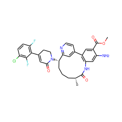 COC(=O)c1cc2c(cc1N)NC(=O)[C@H](C)CCC[C@H](N1CCC(c3c(F)ccc(Cl)c3F)=CC1=O)c1cc-2ccn1 ZINC000220129215