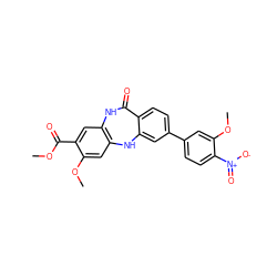 COC(=O)c1cc2c(cc1OC)Nc1cc(-c3ccc([N+](=O)[O-])c(OC)c3)ccc1C(=O)N2 ZINC000029125650