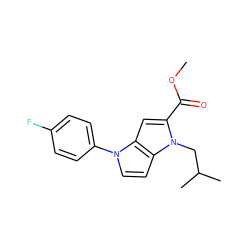 COC(=O)c1cc2c(ccn2-c2ccc(F)cc2)n1CC(C)C ZINC000004931403