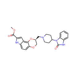 COC(=O)c1cc2c3c(ccc2[nH]1)OC[C@H](CN1CCC(n2c(=O)[nH]c4ccccc42)CC1)O3 ZINC000013726426