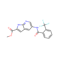 COC(=O)c1cc2cc(NC(=O)c3ccccc3C(F)(F)F)cnc2[nH]1 ZINC000146771412