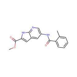 COC(=O)c1cc2cc(NC(=O)c3ccccc3C)cnc2[nH]1 ZINC000146783565