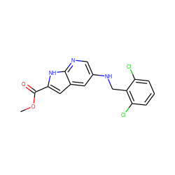 COC(=O)c1cc2cc(NCc3c(Cl)cccc3Cl)cnc2[nH]1 ZINC000148960964