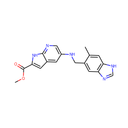 COC(=O)c1cc2cc(NCc3cc4nc[nH]c4cc3C)cnc2[nH]1 ZINC000205521635