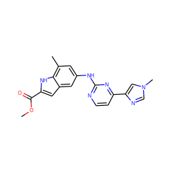 COC(=O)c1cc2cc(Nc3nccc(-c4cn(C)cn4)n3)cc(C)c2[nH]1 ZINC000222324812