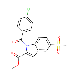 COC(=O)c1cc2cc(S(C)(=O)=O)ccc2n1C(=O)c1ccc(Cl)cc1 ZINC000013472844