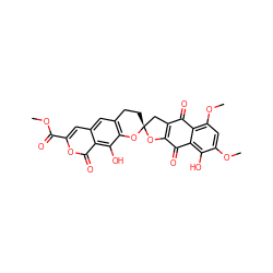 COC(=O)c1cc2cc3c(c(O)c2c(=O)o1)O[C@]1(CC3)CC2=C(O1)C(=O)c1c(O)c(OC)cc(OC)c1C2=O ZINC000085841188