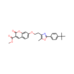 COC(=O)c1cc2ccc(OCCc3nc(-c4ccc(C(C)(C)C)cc4)oc3C)cc2oc1=O ZINC000040391489