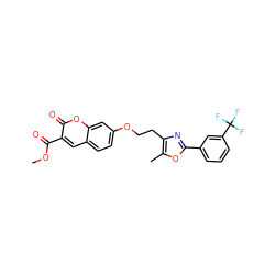 COC(=O)c1cc2ccc(OCCc3nc(-c4cccc(C(F)(F)F)c4)oc3C)cc2oc1=O ZINC000040915937