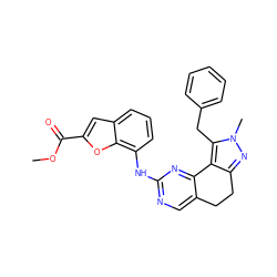 COC(=O)c1cc2cccc(Nc3ncc4c(n3)-c3c(nn(C)c3Cc3ccccc3)CC4)c2o1 ZINC000141165917