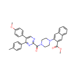 COC(=O)c1cc2ccccc2cc1N1CCN(C(=O)c2ncc(-c3ccc(OC)cc3)c(-c3ccc(C)cc3)n2)CC1 ZINC000071296645