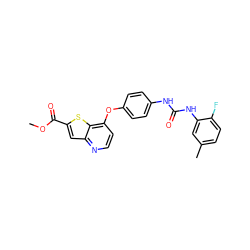 COC(=O)c1cc2nccc(Oc3ccc(NC(=O)Nc4cc(C)ccc4F)cc3)c2s1 ZINC000068250559