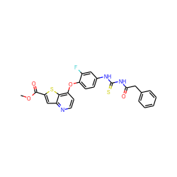 COC(=O)c1cc2nccc(Oc3ccc(NC(=S)NC(=O)Cc4ccccc4)cc3F)c2s1 ZINC000029042568