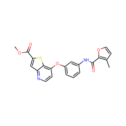 COC(=O)c1cc2nccc(Oc3cccc(NC(=O)c4occc4C)c3)c2s1 ZINC000219982896