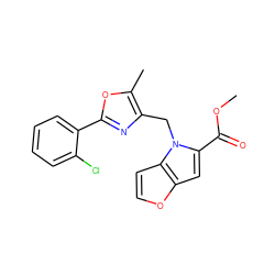 COC(=O)c1cc2occc2n1Cc1nc(-c2ccccc2Cl)oc1C ZINC000005084413